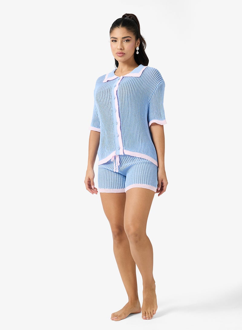 Ginger Crochet Button Down Shirt & Short Set - Image 1
